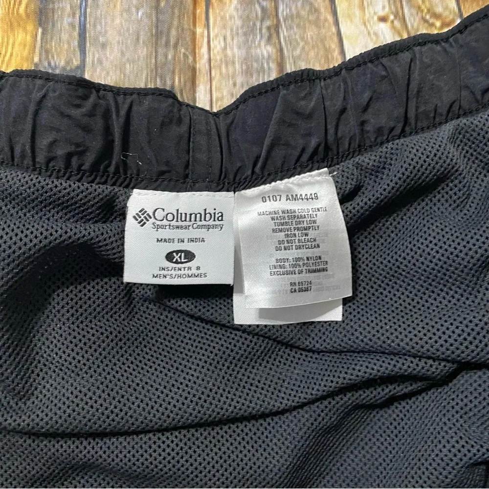 Columbia Black Nylon Belted Brief Lined Outdoor Swim Short